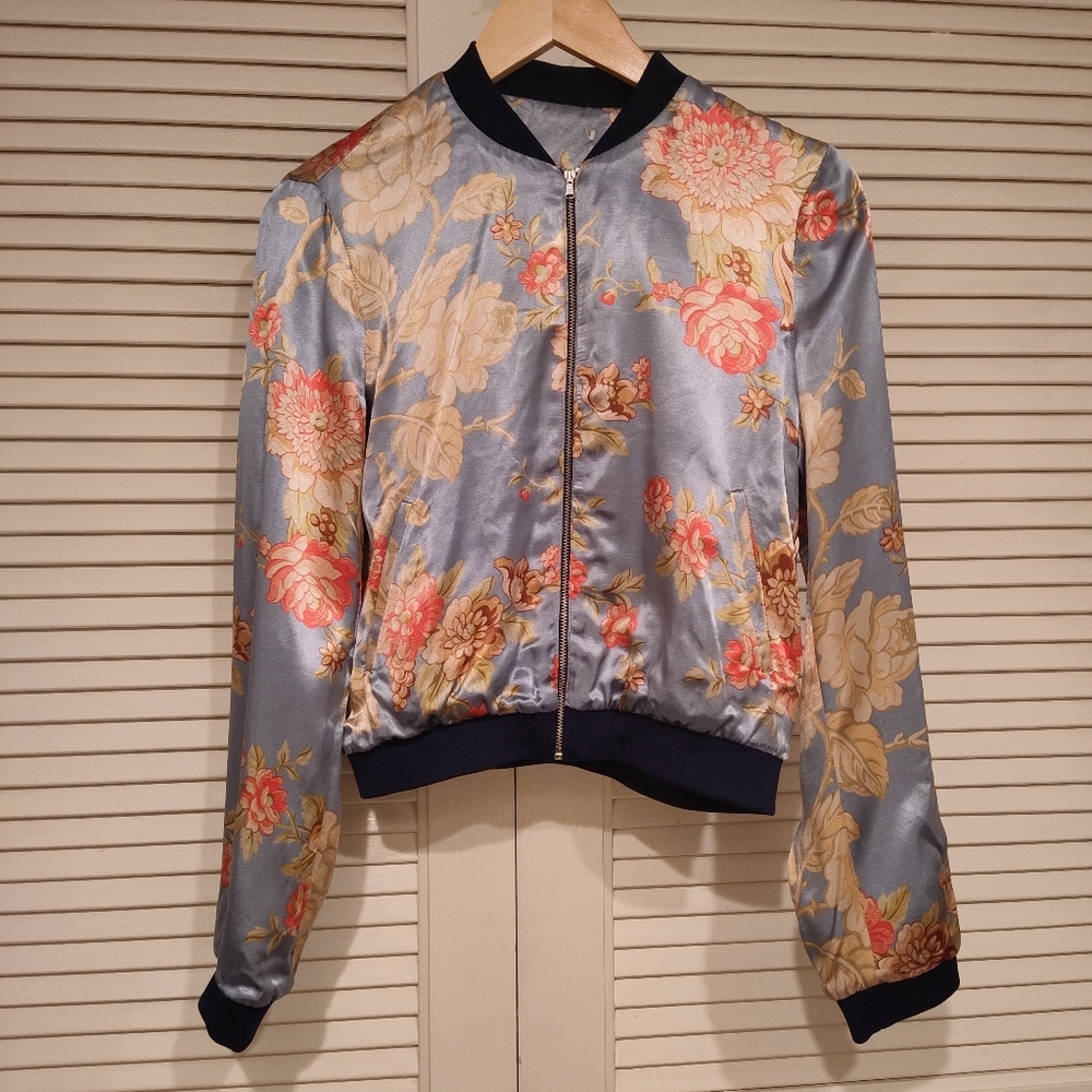 Zara satin effect bomber jacket. Flower pattern
